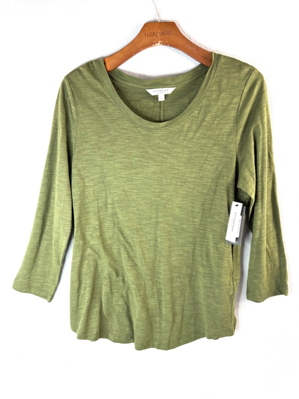 Liverpool L Smokey Olive Green Scoop Neck Long Sleeve Top